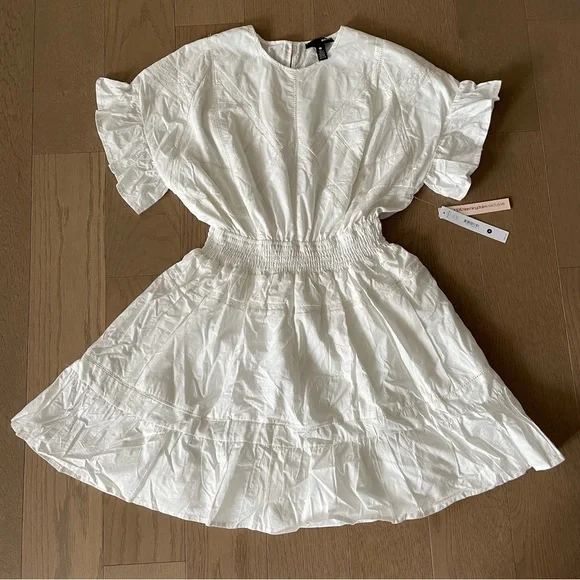 Aqua Womens Lace Smocked Mini Dress White S Aqua Womens Lace Smocked Mini Dress White S